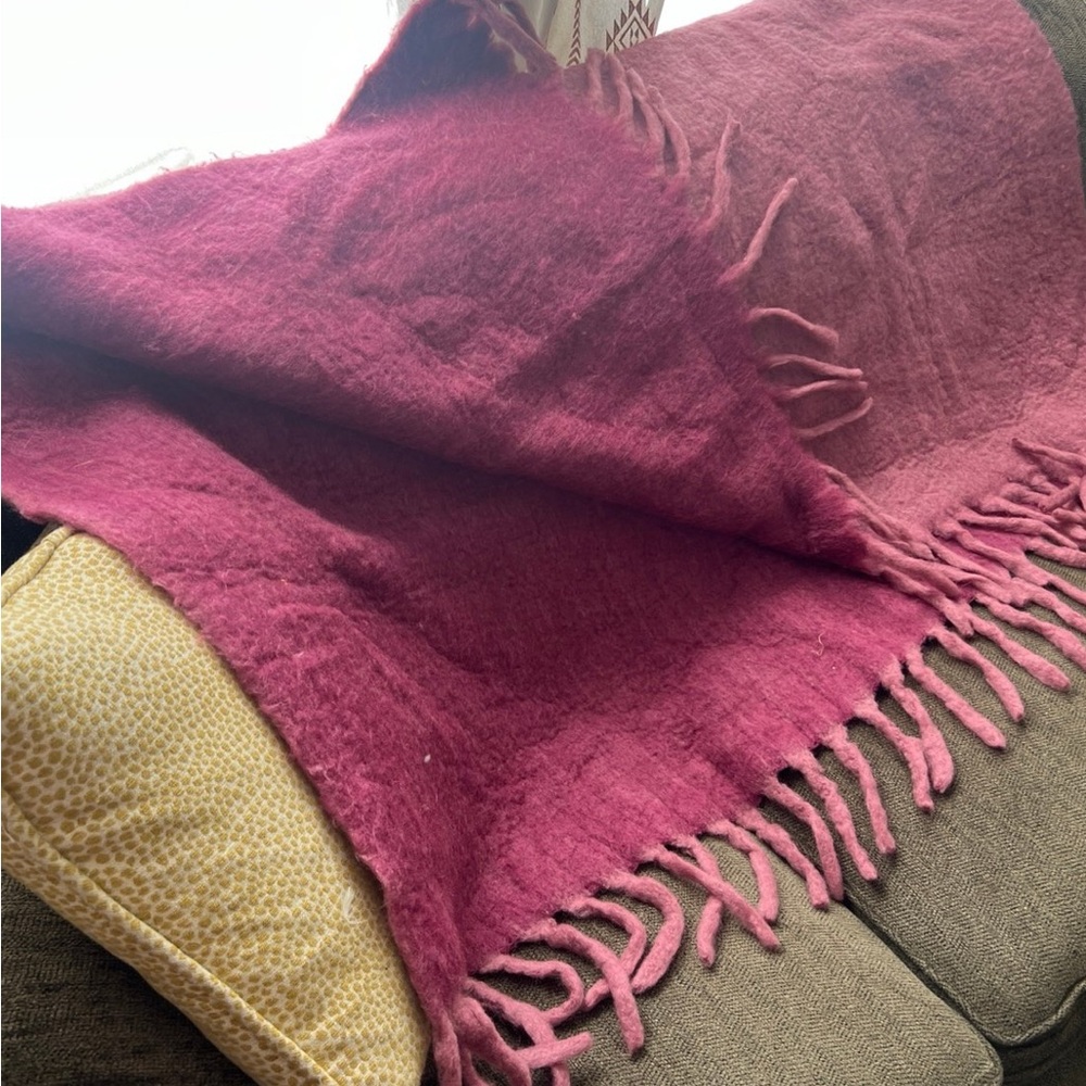 Anthropologie Deep Pink Textured Throw